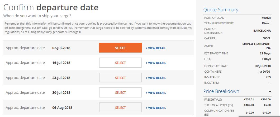 Select departure date for your shipment with iContainers